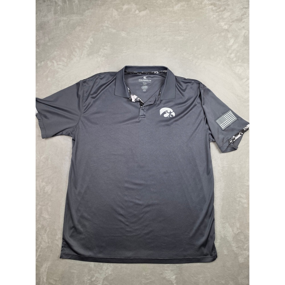 Colosseum Polo Shirt Mens 1XT Gray Iowa Hawkeyes OHT Military Appreciation Camo